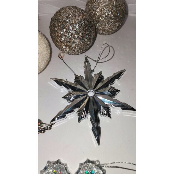 Set Of 12 Glittery Christmas Ornaments - Snowflakes Balls & Angel Decorations - Picture 11 of 16